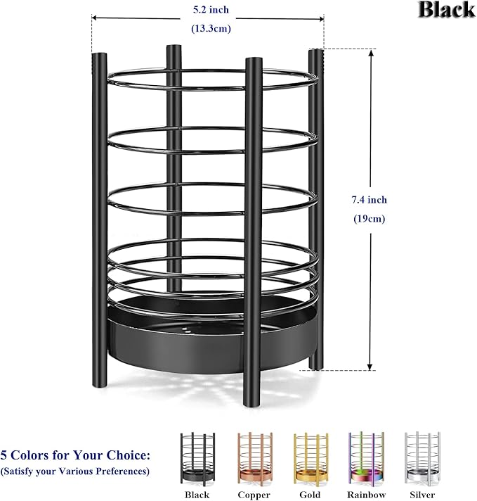 Black Kitchen Utensil Holder for Kitchen Counter, Stainless Steel Utensil Crocks, Black Titanium Coating Utensil Storage Caddy Organizer, Cooking Utensil Holder, Easy Cleaning (Black/7.4''x5.2'')