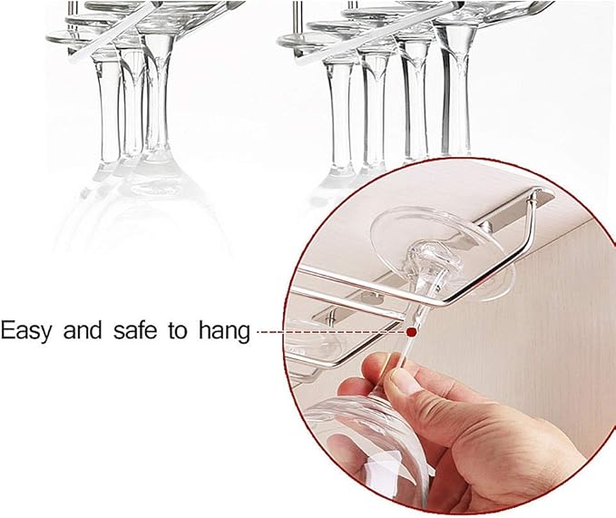 Stemware Wine Glass Hanging Rack Under Cabinet Kitchen Bar Storage Wine Glass Rack Holds up to 12-15 Wine Glass, 13.4 Inch 3 Rows, Bronze