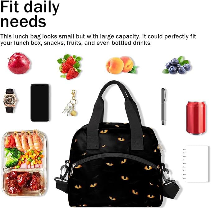 Pardick Halloween Eyes Black Insulated Lunch Bag for Women Leakproof Lunch Box Large Cooler Thermal Tote Bag with Shoulder Strap Meal Prep Bags for Work School Office Picnic Teen Girls Adult