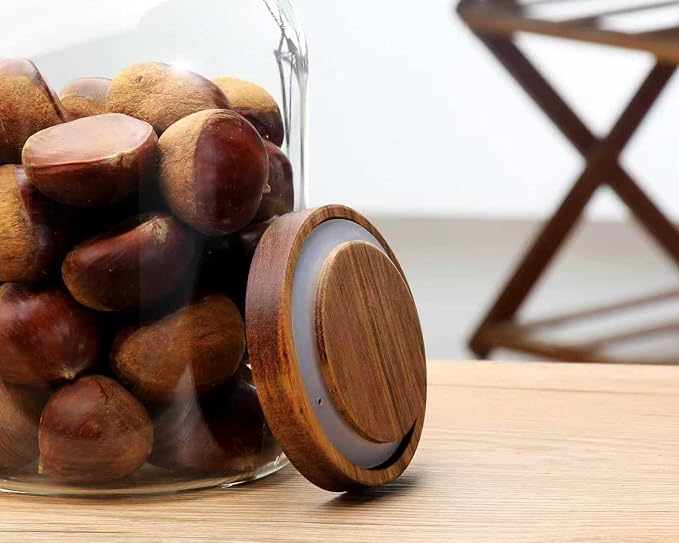 2-Pack Glass Storage Jars with Wooden Lids Single 41 fl oz/1200ml, Glass Canister Set,Airtight Containers for Kitchen Dry Goods, Coffee, Tea, Sugar,Flour ,Candy, Cookie, Pasta