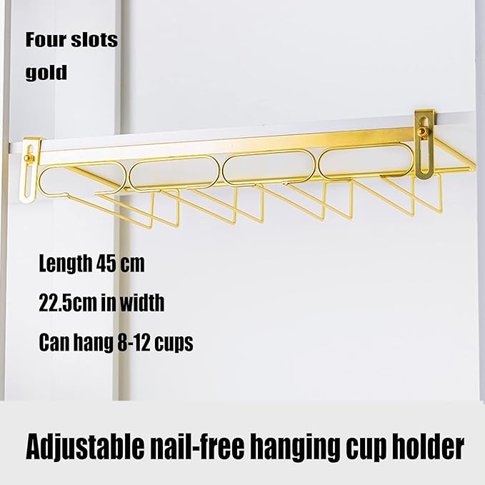 Hanging Wine Glass Rack Black Adjustable, Solid Iron Wine Glasses Hanger, Metal Under Cabinet Stemware Rack 3 Rows, 4 Rows, Convenient Storage And Space-saving
