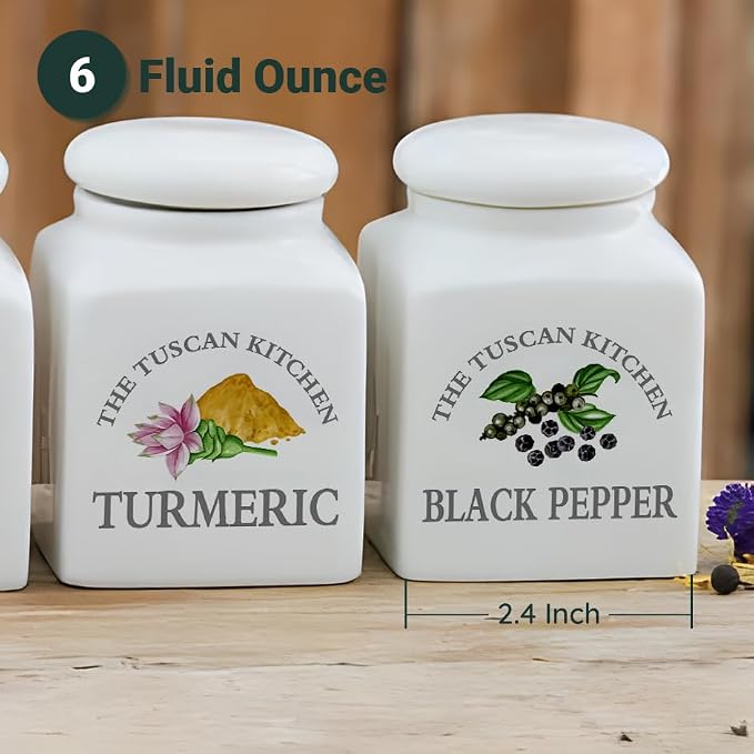 HOMBENE Small Spice Jars Kitchen Storage Spice Canisters Ceramic Containers, Food Jar with Airtight Lids, 6 fl. oz Containers Jar for Black Pepper