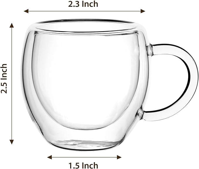 Espresso Cups Set of 2 With Handle,2.5oz Clear Expresso Shots Cup,Espresso Shot Glasses,Double Wall Insulated Expresso Mugs,Tazas de Cafe Expreso,Microwave Dishwasher Safe,Suit for Espresso Machine