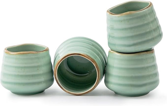 4pcs Japanese Tea Cup Set – Mini Size Cup 5OZ Ceramic Matcha Cup, Handless Espresso Cups, Cute Small Porcelain Coffee Mugs for Coffee Tea Lovers, Dishwasher & Microwave Safe (Mint)