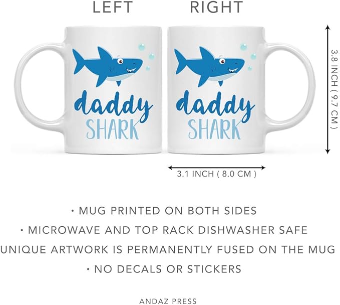 Andaz Press Baby Shark Family 11oz. Coffee Mug Gift Set, Mommy Daddy Brother Sister Shark, 4-Pack, Shark Do Do Do Gift Idea Birthday Christmas Gifts for Mother's Father's Day