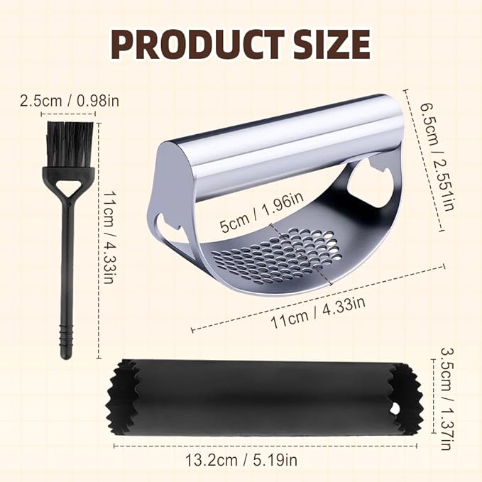 Stainless Steel Garlic Press, 2025 Upgraded Garlic Press Rocker Chopper, Garlic Crusher Mincer Tool with Peeler and Cleaning Brush, Easy to Clean Kitchen Gadgets (1)