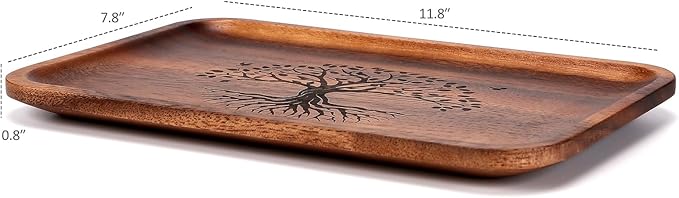 The Tree of Life Serving Acacia Wood Valet Tray for Men Women, Catch All Acacia Mens Key Dump Bedside Nightstand Organizer EDC Wooden Tray for Phone Watch Wallet Keys Jewelry