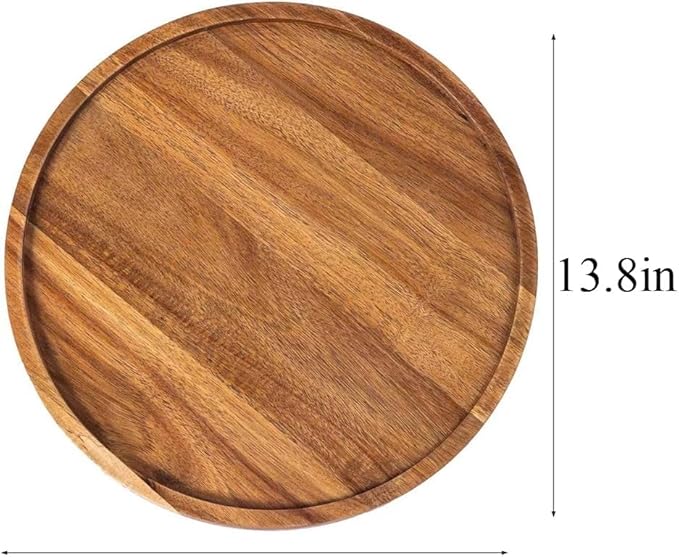 Round Wood Tray, Acacia Wooden Serving Tray, Serving Platter, Appetizer Charcuterie Board, Tray Organizer for Kitchen, Round Wood Tray for Table Centerpiece 14x 14 x 0.8 inch