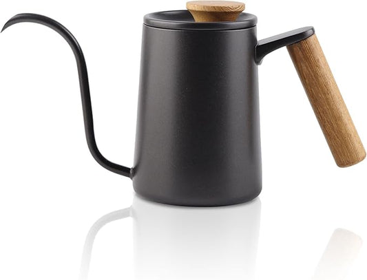 Gooseneck Kettle, 20oz/600ml Small Pour over Coffee Kettle with Long Narrow Spout, 304 Stainless Steel Hand Drip Coffee Tea Pot Camping Coffee Pot for Travel Outdoor, 10.2 X 5.3 X 3.54inch（Black）