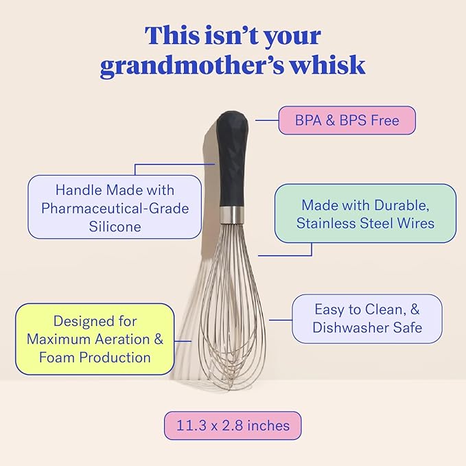 GIR: Get It Right 11" Stainless Steel Kitchen Whisk - 11.3" L x 2.8" W, Black - 12-Wire Design & Food-Grade Silicone Handle - Heat-Resistant to 425°F & Dishwasher-Friendly - Whisks for Cooking