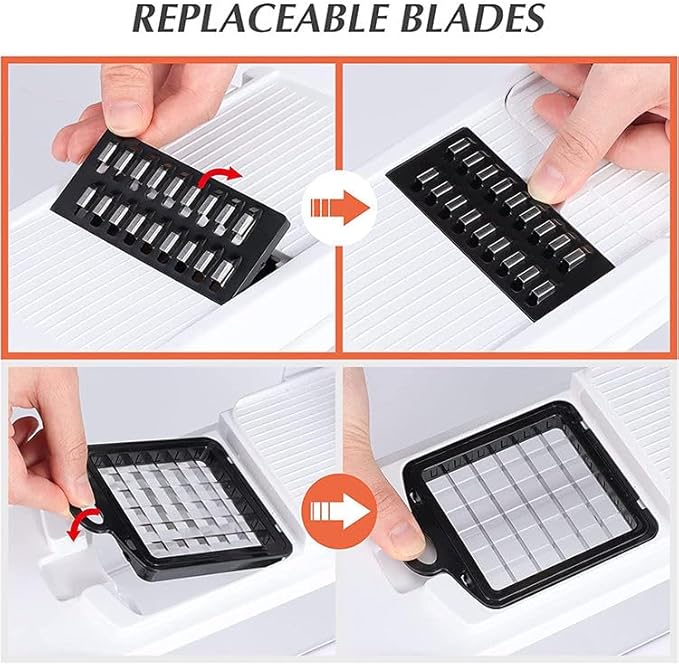 Vegetable Chopper: 10 in 1 Food Chopper - Onion Vegetable Slicer Cutter Dicer, Veggie Cutter with Container, 7 Blades, Kitchen Gadgets for Carrot Salad Garlic Potato Slicer (Black/White)