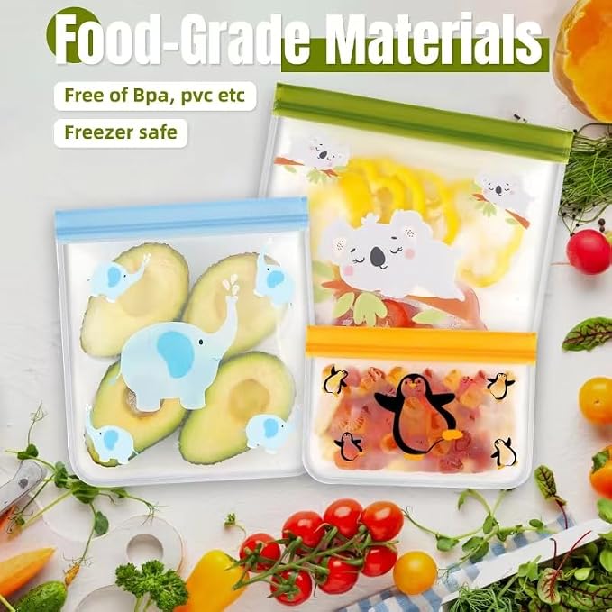 Dishwasher Safe 24 Pack Reusable Freezer bags Storage Vegetable Bags -BPA Free Leakproof Food Storage Bags Reusable Silicone for Marinate Meats