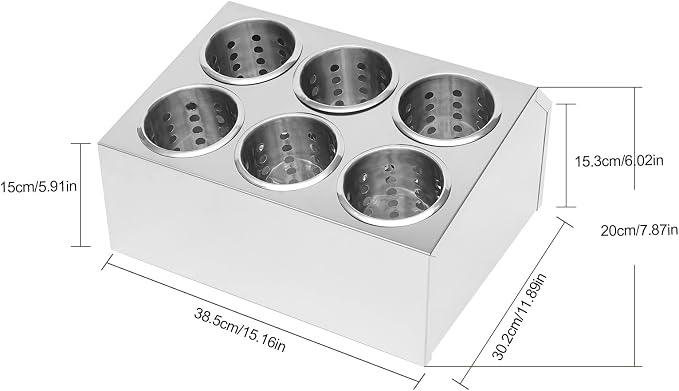6-Compartment Restaurant Utensil Holder, Stainless Steel Cutlery Organizer, Countertop Silverware Holder for Kitchen, Bars, Coffee Shops, Restaurants, Hotels