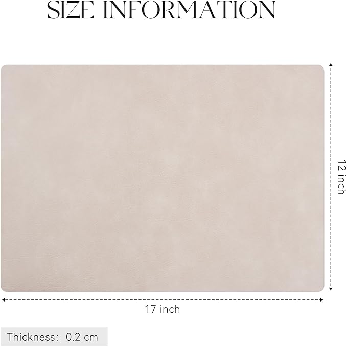 MOSAYT Vinyl Placemats Set of 12-12 X 17 Inch - Faux Leather 100% Waterproof Oil-Proof Wipeable PU Place Mats, Heat Resistant Reversible Table Mats for Kitchen, Dining, Outdoor, Beige