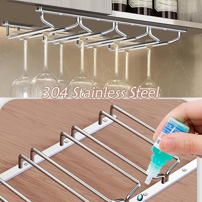 CAKERS Under Cabinet Hanging Stemware Display Rack|304 Stainless Steel Wine Glass Holder|Wine Glass Storage Organizer Hanger,1 Rows,50cm(19.6in)