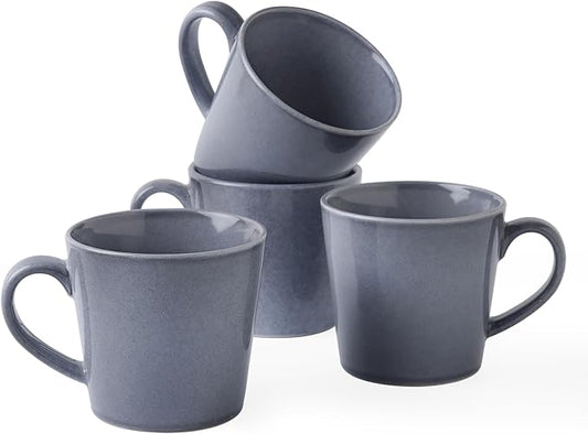 famiware Coffee Mug Set of 4, Annecy 14 oz Ceramic Reusable Cups Set with Handle, Microwavable and Dishwasherable Stoneware Drinkware Set for Tea, Milk, Water, Misty Blue