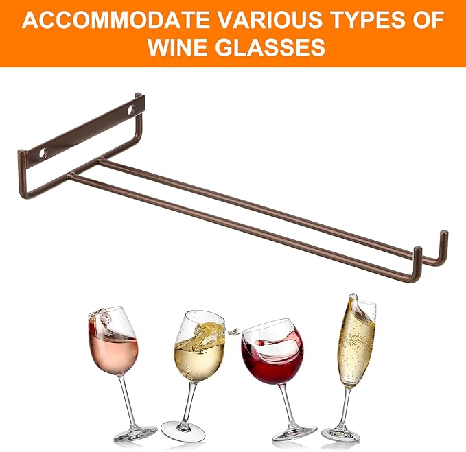 uxcell 2Pcs Wine Glass Rack, 10.43 Inch Iron Wine Glasses Rack Under Cabinet Stemware Rack - Wall Mountable Wine Glass Holder Storage Hanger for Bars Coffee Restaurants Kitchens, Bronze