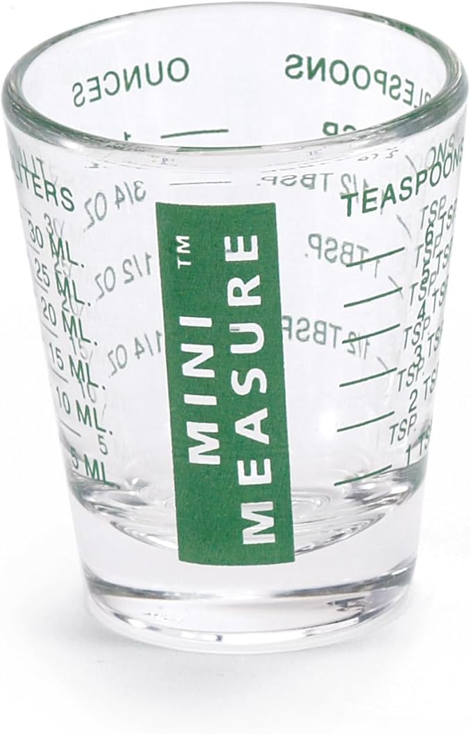 Kolder Mini Measure Heavy Glass, 20-Incremental Measurements Multi-Purpose Liquid and Dry Measuring Shot Glass, Green