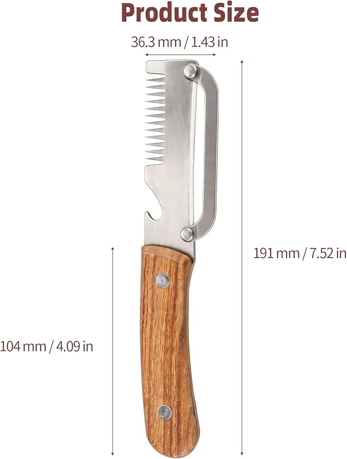 Multifunctional Vegetable Peeler, 3 in 1 Potato Peeler with Wooden Handle, Green Onion Slicer with Bottle Opener Kitchen Tool for Peeling Veggie Fruit Pineapple Pumpkin Papaya Carrrot(2 Pack)