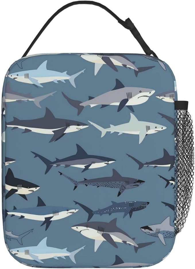 Shark Ocean Themed Portable Lunch Bag, Insulated Lunch Box Reusable Totes for Women Men Adults, Lunchbag for Work Picnic Camping