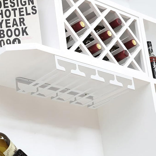 Under Cabinet Stemware, Hanging Wine Glass Holder with Screws, Glasses Storage Hanger Iron Organizer for Home Kitchen Bar
