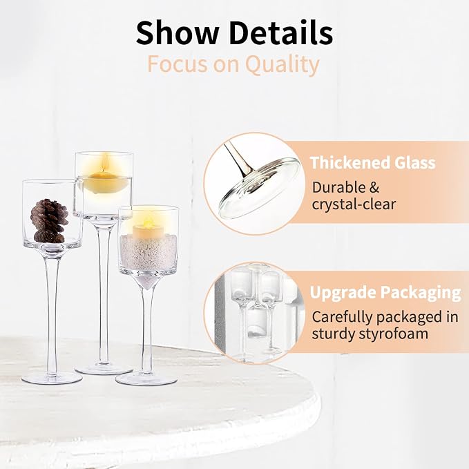 NUPTIO Tealight Candle Holders Bulk: Set of 30 Long Stemmed Candle Stands for Table Centerpiece Decor - Monet Candleholders for Floating Candles