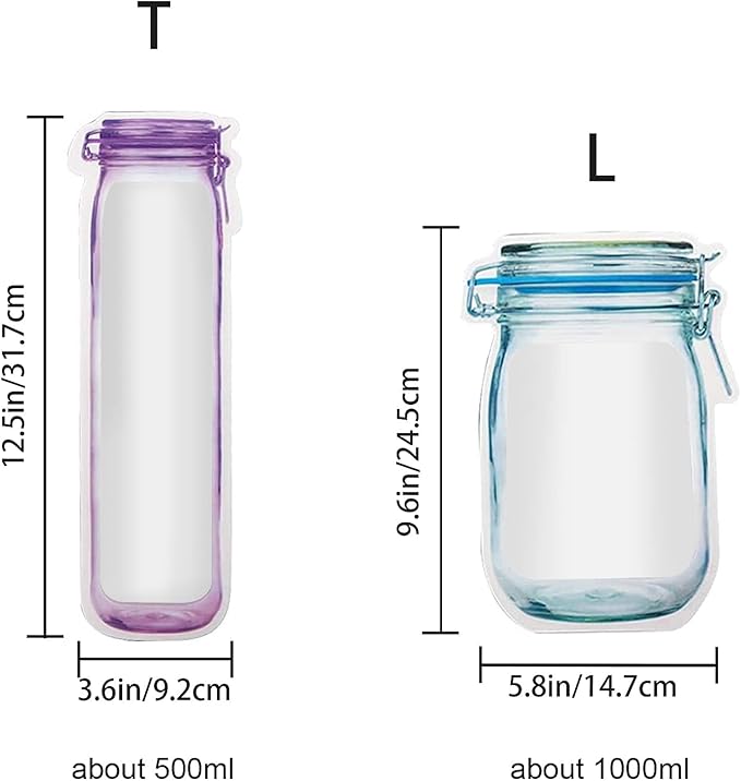 18 Pack Reusable Snack Bags, Mason Jar Zipper Food Saver Snack Sandwich Bags Leakproof Storage Bags for Travel Camping(3S 4M 8L 3T)