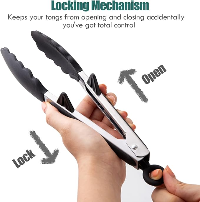 9" Kitchen Tongs, 3Pcs Tongs for Cooking with Silicone Tips, Food Grade Small Silicone Tong, Mini Serving Tong for BBQ Salad(Black,Grey, White)