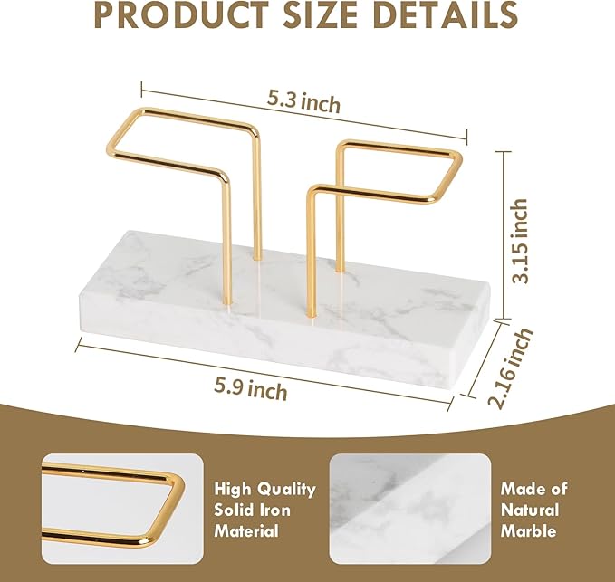 2 Pack Cocktail Napkin Holder for Table,Natural Marble Napkins Holder with Metal Wire,Modern Tissue Paper Dispenser for Dining Table Bar Kitchen (for 5 x 5 inches napkin)