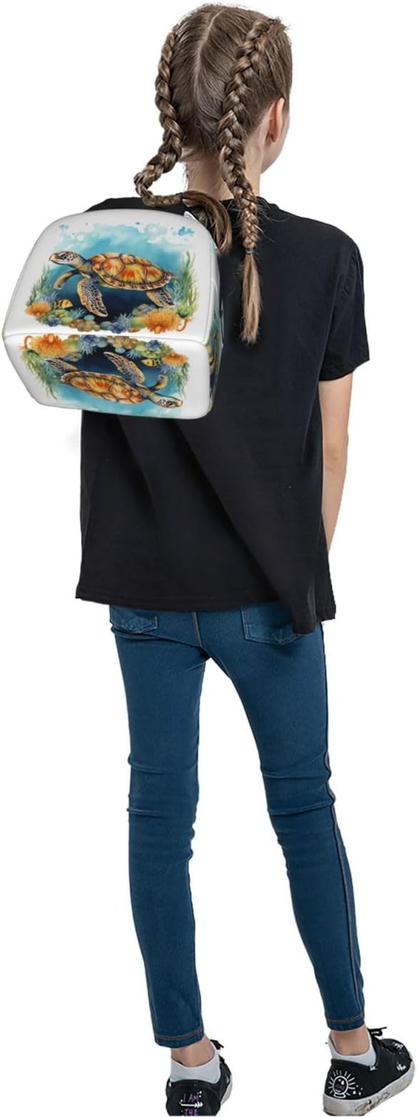 Insulated Lunch Bag Sea Turtle Ocean Watercolor, Leakproof Lunch Tote for Work School, Reusable Lunch Box Cooler for Adults Students, Compact Lunch Bag for Office College Picnic