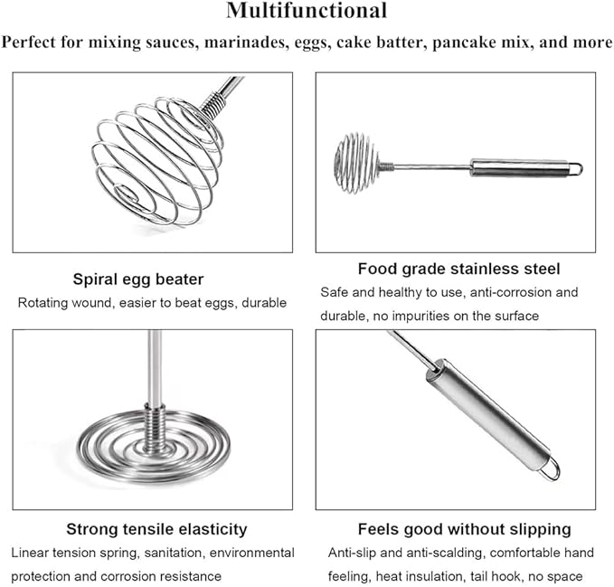 Stainless Steel Spring Coil Whisk 1 Pack, Wire Whip Egg Beater, Kitchen Cookware Hand Mixer For Cooking, Mixing, Blending, Beating, Stirring, 8.7Inch