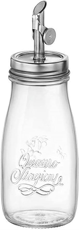 Bormioli Rocco Quattro Stagioni, 13.5 Oz Olive Oil Dispensers with Weighted Pourer, Durable Glass, Made in Italy