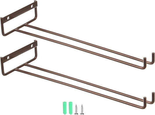 uxcell 2Pcs Wine Glass Rack, 11.81 Inch Iron Wine Glasses Rack Under Cabinet Stemware Rack - Wall Mountable Wine Glass Holder Storage Hanger for Bars Coffee Restaurants Kitchens, Bronze
