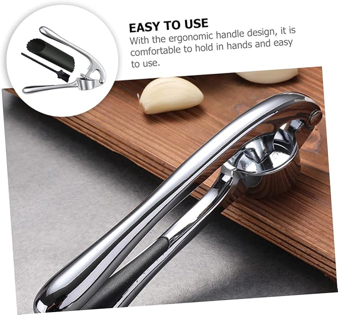 Zinc Alloy Garlic Press Set Stainless Steel Garlic Mincer Peeling Brush for Kitchen Use Easy Clean Ergonomic Design