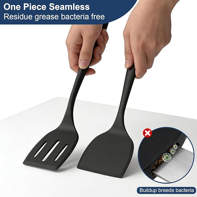 5 Pack Silicone Kitchen Cooking Utensils Set - Spatula, Turner, Tongs & Spoons for Nonstick Cookware, 600°F Heat Resistant, Non Toxic, Dishwasher Safe