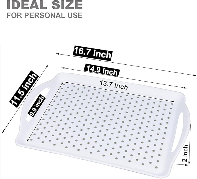 ECOIOU Non Slip Food Serving Tray with Handles, 2-Pack Rectangle Anti-Slip Non-Toxic Dishwasher Safe Tray for Snack Fruit Dessert Breakfast Drink,Black&White