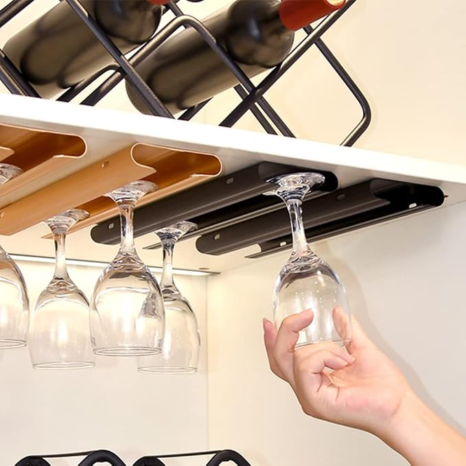 DOITOOL Metal Wine Glass Hanging Rack: Under Cabinet Stemware Holder Glasses Storage Hanger Metal Hanging Stemware Organizer for Kitchen Bar