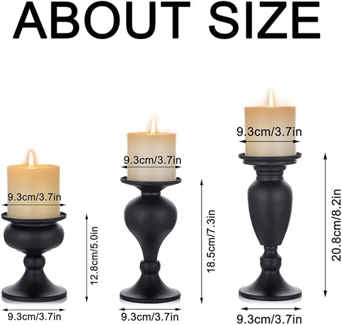 Sziqiqi Pillar Candle Holders Set of 3 Black for Table Mantle Fireplace Decor Modern Farmhouse Home Decor