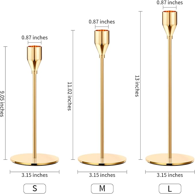 Oatnauxil Metal Gold Taper Candle Holder for Wedding, Dinning, Party, Fits 3/4 inch Thick Candle&Led Candles (Set of 6 Pcs)