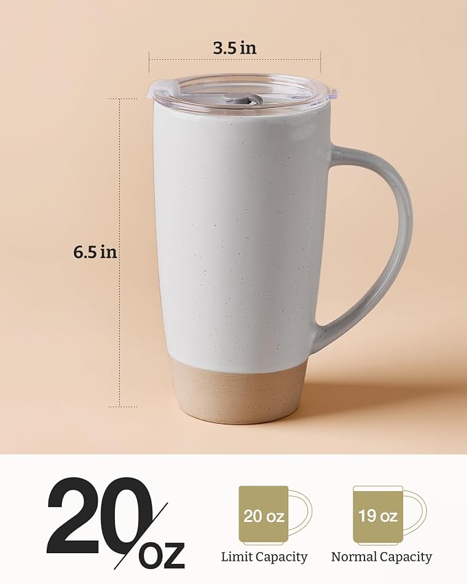 famiware Milkyway Coffee Mug, 20oz Large Coffee Mug, Ceramic Mug with Lid, Tea Cup with Handle for Latte, Tea, Cocoa, Milk, Home & Office, Light Gray