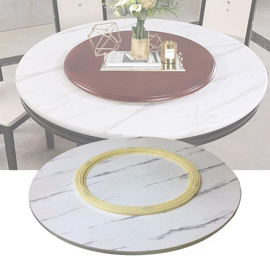 Large Turntable For Round Dining Table, Ø50-80-100cm, Wooden Lazy Susan Turntable For Garden Table, 360° Turntable Round Rotating Serving Plate, Sharing Dinner Easily (Color : White-B, Size : Ø50cm-