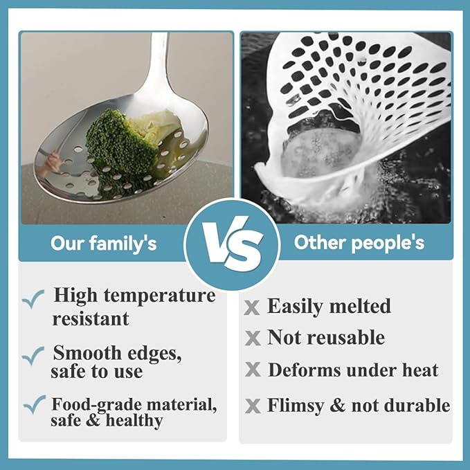 Berglander Slotted Spoons and Kitchen Ladle Spoon Set 2 Pcs, Stainless Steel Kitchen Spider Strainer Skimmer Soup Ladle for Straining Pasta/Cooking/Frying, Serving Soup/Gravy, Metal Kitchen Utensils