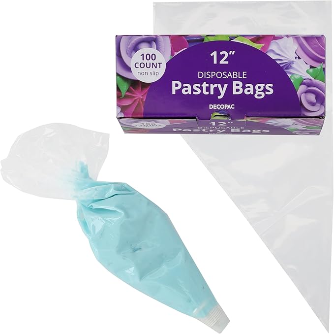 DecoPac Disposable Pastry Bag, Piping Bags with Non-Slip Outer Surface, Pack of 100 Clear Bags - 12 Inch
