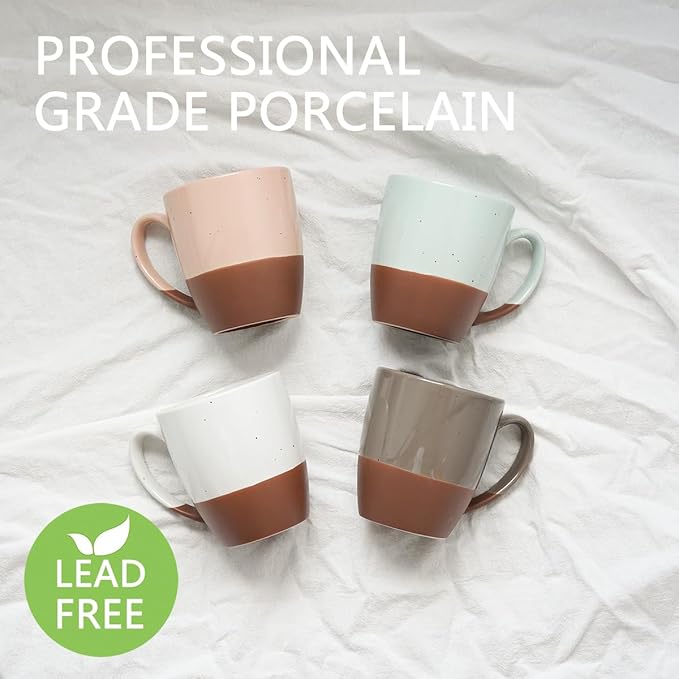 Bosmarlin Ceramic Coffee Mug Set of 4, 16 Oz, Coffee Cups with Big Handle, Dishwasher and Microwave Safe (Multicolor)
