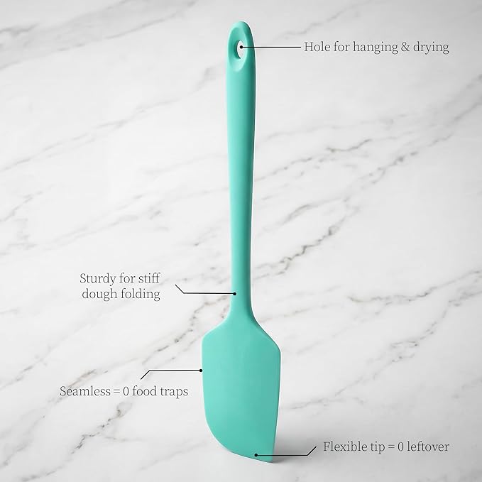 600ºF Heat Resistant Spatula, 11.34 inch High Heat Food Safe Semless Kitchen Silicone Scraper for Cooking Baking Mixing Scraping Stirring Nonstick Cookware Pan Bowl (Aqua Sky)