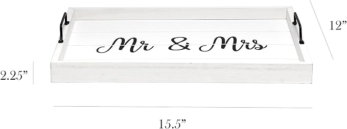 Elegant Designs HG2000-WMM Decorative Wood Serving Tray w/Handles, 15.50" x 12", Mr. & Mrs.