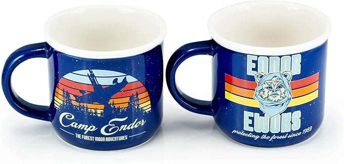 Star Wars Camp Endor Retro Style Mugs | Ewok Forest Camp of Endor Cups | Set of 2 Ceramic Mugs