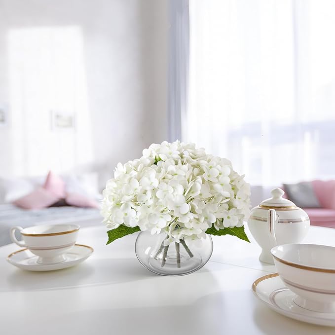 Leftover Hydrangea Artificial Flowers with Vase,White Real Touch Hydrangea Flowers with Butterfly,Faux Hydrangea Flowers for Floral Centerpieces for Tables,Home Decor,Wedding Decor,Coffee Table Decor