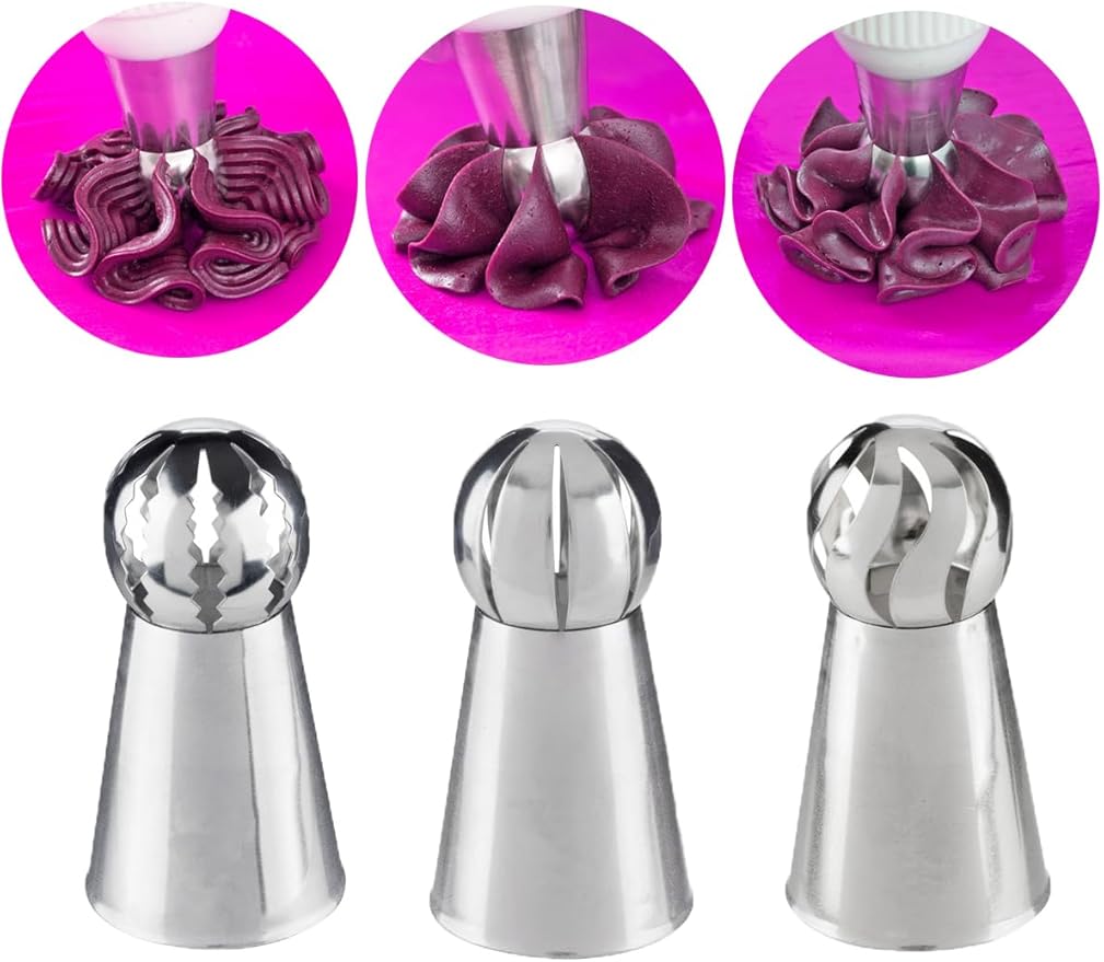 Russian Piping Tips Flower,Russian Ball Tips Set for Frosting,Cake Decorating,3 Pcs