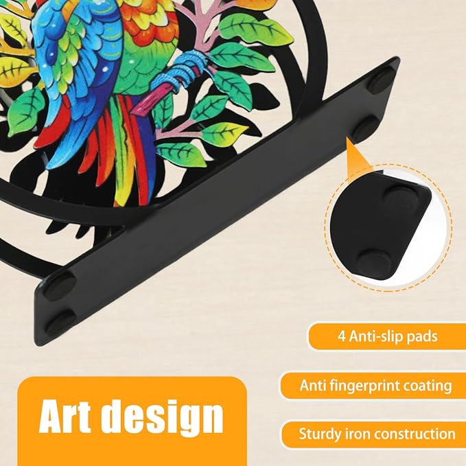 Modern Napkin Holder for Table Decor,Black Metal Napkin Dispenser fit Tissue Mail Bills Paper Towel Holders,Parrot Bird Tropical Napkin Holder,Napkin Stand for Home Kitchen Dining Restaurant Cocktail